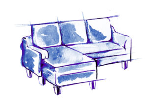 Blue Sofa Sketch Watercolor for Home & Crafts