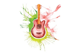 Guitar Watercolor Splatter Art for Music Crafts Branding