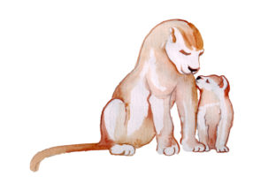Mom and Baby Lions Watercolor Art for Crafts & Animal Branding