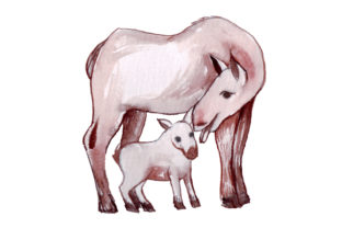 Mom and Baby Mooses in Watercolor Style