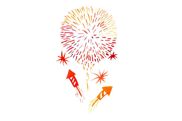 Orange Fireworks Watercolor Style for New Year's Crafts