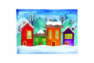 Snowy Village Watercolor Crafts for Winter Branding