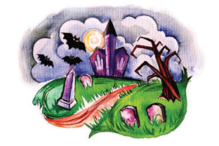 Spooky Cemetery in Watercolor for Crafts & Halloween