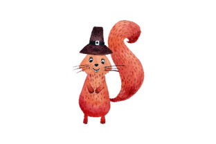 Squirrel Wearing Pilgrim Hat Watercolor: Thanksgiving Crafts