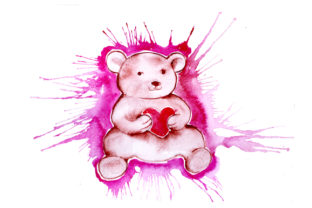 Teddy Bear Holding Heart in Watercolor Splatter Style Crafts