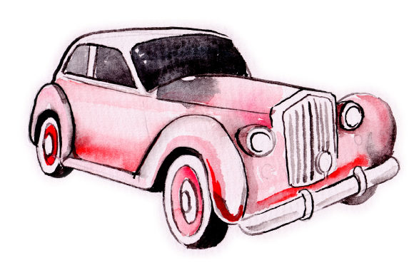 Watercolor Red Vintage Car for Crafts & Garage