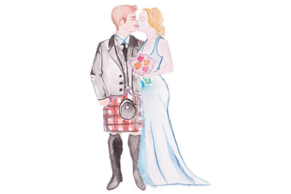 Watercolor Wedding Couple Red Kilt Crafts Review